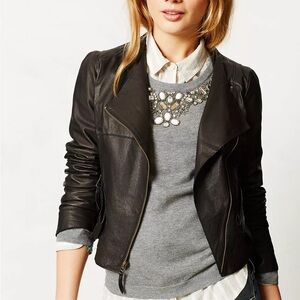 Anthropology Elevenses Mysa Moto Leather Jacket in Brown